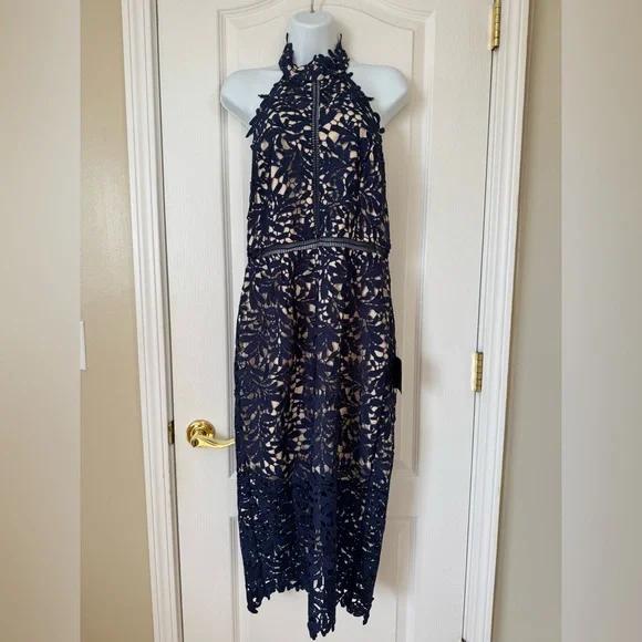 Lulu’s Large Divine Destiny Navy Blue Lace Midi Dress New with Tags - Picture 2 of 11